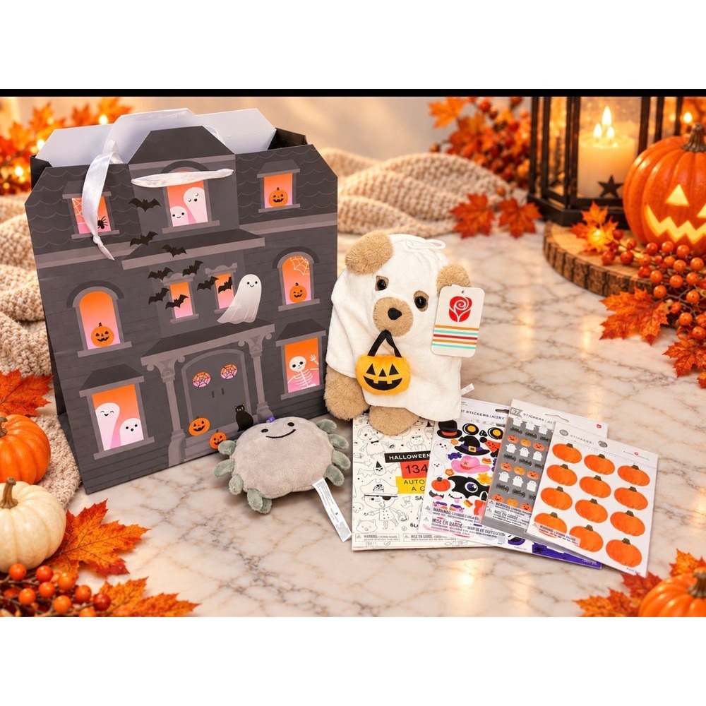 Halloween Gift Set Plush Dog Spider Clip Gift Bag Stickers New